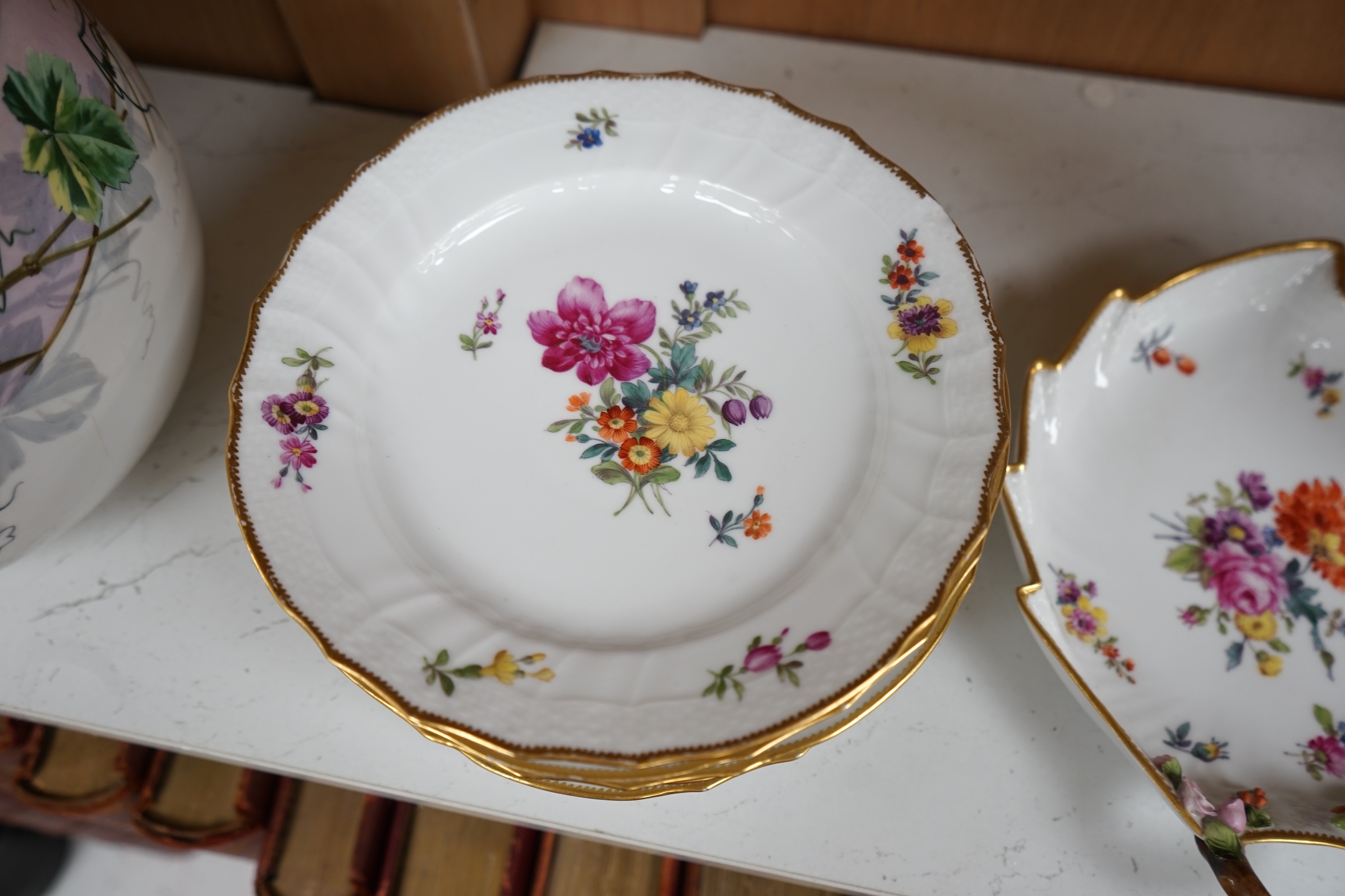 A 19th century Copenhagen flower painted eight piece part dessert service. Condition - fair to good